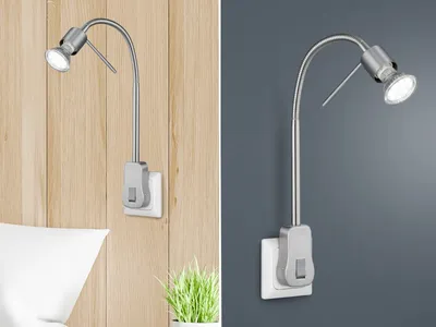 Produktbild von LED Steckerspot LAON Silber, Stufen Dimmer, Schalter & Flexarm, 40cm