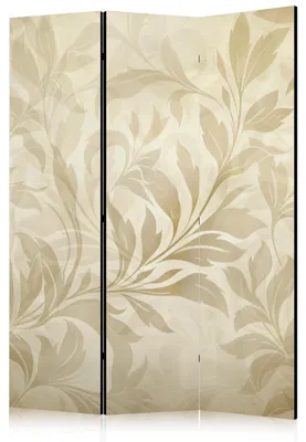 Obrázok produktu pre Muralo AKUSTIK-PARAVENT, 3-dielny, skladací, ako priestorový delič, farba béžová, motívy listov, štýl boho, rozmer 135 cm x 172 cm