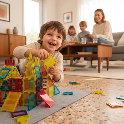 Produktbild von X-Bida Magnetische Bausteine XL – 66 Teile (transparentes ABS, 14 Formen, 8 Farben, Magnete in Kanten) – STEAM-Lernspielzeug ab 3 Jahren, CE & EN71