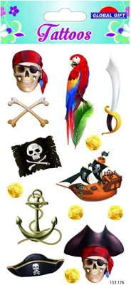Produktbild von Temporäre Tattoos - Piraten - Farben