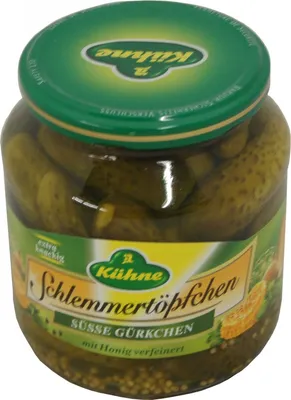 Obrázek produktu pro Kühne gurmánské hrnce sladkých nakládaných okurek rafinovaných s medem 530g
