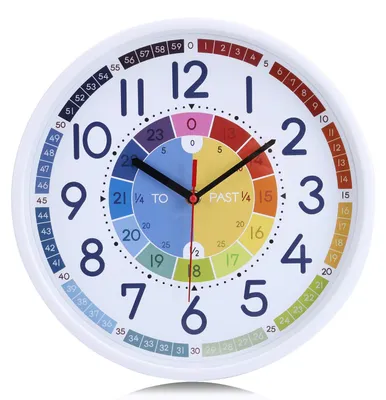 Lernuhr für Kinder, 30 cm, bunt, leise, Wanduhr