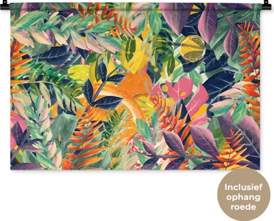 Produktbild von MuchoWow® Wandteppich Wandbehang Blumen - Dschungel - Tropisch 90x60 cm Tapisserie Dekoration Wandtuch - Wandskulpturen - Bildteppich