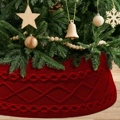 Gestrickte Weihnachtsbaumdecke 71 cm, rund, rot