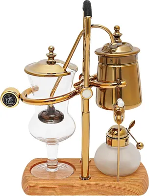 Belgischer Balance-Siphon Kaffeebereiter - Vakuum Brühsystem - 400 ml - Borosilikatglas & Edelstahl - Vintage Design - Gold