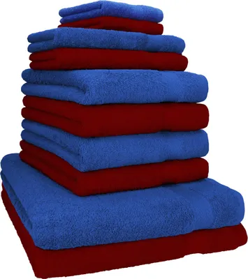 Produktbild von Betz 10-tlg. Handtuch-Set PREMIUM CLASSIC 2 Duschtücher 4 Handtücher 2 Gästetücher 2 Seiftücher  Farbe: royalblau & dunkelrot