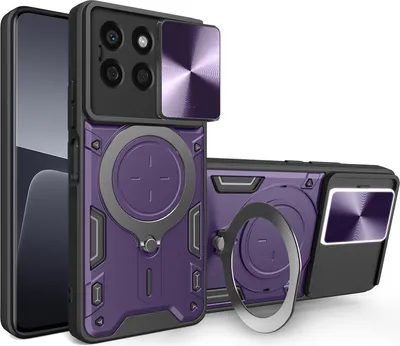 Produktbild von Handyhülle für Honor X8b Dual-Layer Stoßfest Rüstung Hülle mit Dia Kameraschutz und Kreisförmig Ring Ständer Lila