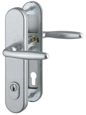 Produktbild von Verona HOPPE Schutz-Türdrücker-Langschild-Garnitur, 1510/3331/3310 (Entfernung: 92mm, Vierkant: 10mm, Türstärke: 67 - 77 mm, Zylinderabdeckung: Ja, Oberfläche: Alu F9 - Stahl) Entfernung: 92mm Vierkant: 10mm Türstärke: 67 - 77 mm Zylinderabdeckung: Ja Ob