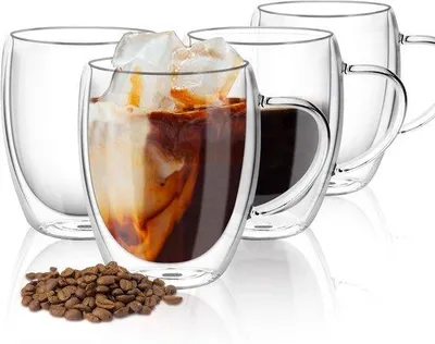Immagine prodotto di Tazze da caffè in vetro a doppia parete, resistenti al calore, 350 ml, confezione da 4