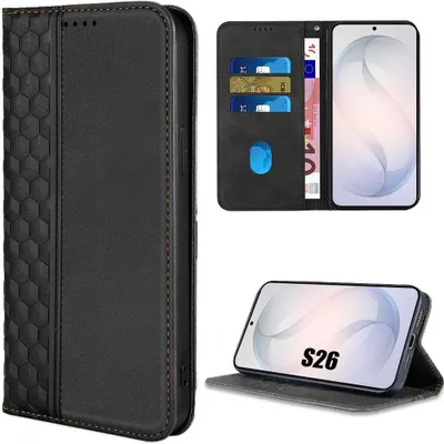 Image de Coque pour Samsung Galaxy S26, Cuir Synthétique Antichoc Anti-Rayures Flip Case Motif Mosaïque Noir