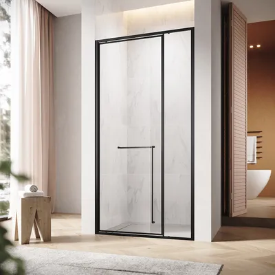Immagine prodotto di SONNI 100x195 cm nero opaco Porta doccia con cerniere invisibili, vetro di sicurezza da 6 mm, porta doccia con una sola parola