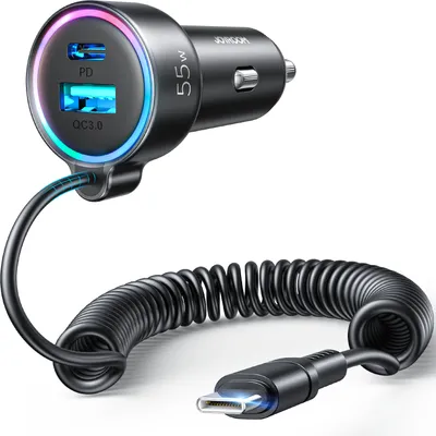 Produktbild von Joyroom Auto-Schnellladegerät 3 in 1 mit USB-Typ-C-Kabel 1,5 m 55 W schwarz (JR-CL07)