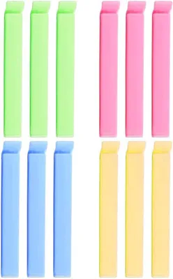 Produktbild von PolkaHome® 12 Stück Lebensmittelclips Kunststoff Verschlussclips für Snacks, Kaffee, Gewürze - 4 Farben (Grün, Rosa, Gelb, Blau)