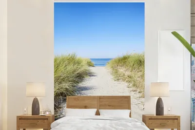 Produktbild von MuchoWow® Fototapete für Wohnzimmer oder Schlafzimmer Wandtapete Vinyl Motivtapete Strand - Weg - Sommer - 225x350 cm - Schlafzimmer tapete