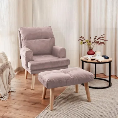 Image de Idohome - Fauteuil relax NEMO réglable avec repose-pieds et pieds en bois, couleur : Rose Trinity 19