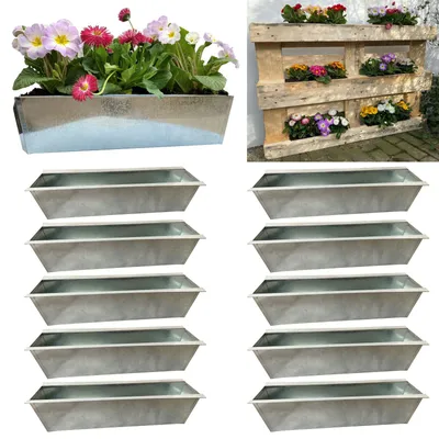 Produktbild von 10er Set Zink Paletten Blumenkästen - Einsatz 38cm groß Silber - aus Metall verzinkt - Zinkkasten Pflanzkasten Balkonkasten Blumentopf für Europaletten