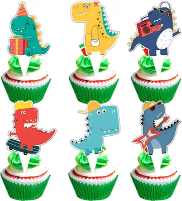 Produktbild von 48 Stück Dino Cupcake Topper, Tortendeko Dinosaurier, Tortendeko Kuchen Topper für Kinder Junge für Geburtstag Event Party Tiere Thema Party Dekoration