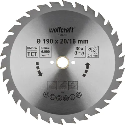 Produktbild von Wolfcraft Kreissägeblatt Bohrung Ø 190 Bohrung Ø 20 mm 20 Zähne