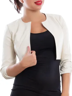 Productafbeelding van Bolero-jasje voor dames van kunstleer, zonder sluiting, in wit