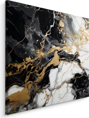 Obrázek produktu pro Černobílý mramor se zlatou abstrakcí 80x80cm Obraz na plátně do obývacího pokoje