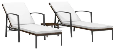 Produktbild von vidaXL Sonnenliegen 2 Stk. mit Tisch Poly Rattan Braun