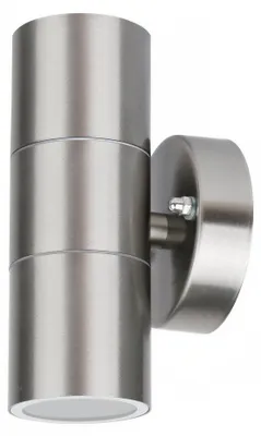 Produktbild von Grafner Edelstahl Wandlampe, mit nach oben und unten gerichtetem Lichtschein, IP44, 2x GU10 Fassung, Wandleuchte rund Down Light Wand Lampe Außen Hof Einfahrt nach oben unten scheinend