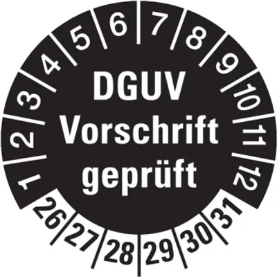Produktbild von Dreifke® Aufkleber Prüfplakette, DGUV Vorschrift , schwarz/weiß, Ø 30 ...