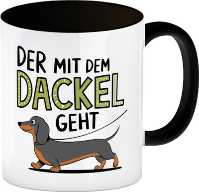 Produktbild von Pummeliger Dackel - Der mit dem Dackel geht Kaffeebecher in schwarz