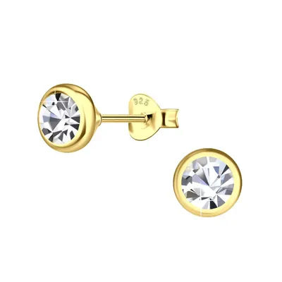 Produktbild von Solitär Ohrstecker gold: Runde Kristall Ohrringe Silber 925