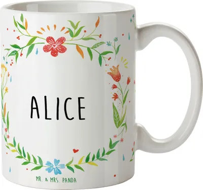 Produktbild von Mr. & Mrs. Panda Henkeltasse Alice - Geschenk, kaffeebecher bedruckt, haferl, Teetasse, Kaffeetasse, Teepott, Becher