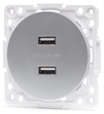 Obrázek produktu pro Lesklý adaptér stříbrné barvy pro 2 USB porty – kompatibilní s německými a