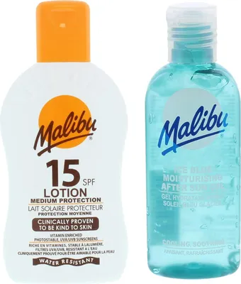 Productafbeelding van Malibu Protective Lotion SPF15 zonnebrandlotion 200 ml + aftersun gel 100 ml Bruiningsset