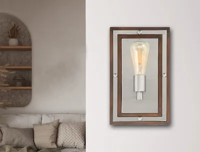 Produktbild von Rustikale LED Innen Wandleuchte mit Holz für Wohnzimmer & Treppenhaus, H: 32cm