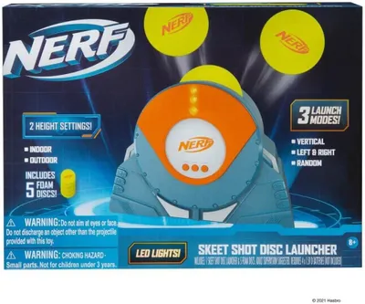 The image shows the retail packaging for a Nerf Skeet Shot Disc Launcher toy.
