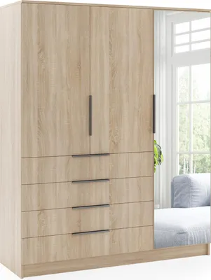 Produktbild von FurMeb24 Schrank BOGOTA 150 cm Kleiderschrank mit Spiegel - Sonoma Eiche