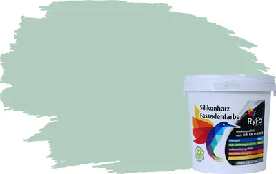 Produktbild von RyFo Colors Silikonharz Fassadenfarbe Lotuseffekt Trend Eukalyptus 1l - bunte Fassadenfarbe, weitere Grün Farbtöne und Größen erhältlich, Deckkraft Klasse 1