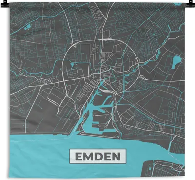 Produktbild von MuchoWow® Wandteppich Wandbehang Karte - Stadtplan - Emden - Deutschland - Blau 150x150 cm Tapisserie Dekoration Wandtuch - Wohnaccessoires - Modernes
