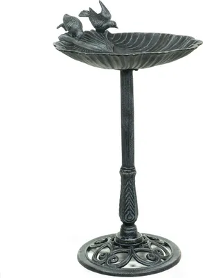 Image de Moritz Bain d'oiseaux 78cm de haut vert fonte massive Bain d'oiseaux sauvages pour le jardin avec support design antique