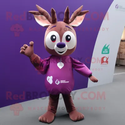 Immagine prodotto di Personaggio del costume della mascotte REDBROKOLY del capriolo viola vestito con pantaloncini e impacchi