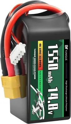 Zdjęcie produktu dla Akumulator LiPo 4S 14.8V 1550mAh 100C ze złączem XT60 - Miękka obudowa, silikonowy kabel - Do dronów FPV i samochodów RC - 78x38x29mm, 180g