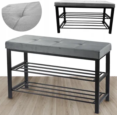 Zdjęcie produktu dla Półka Na Buty Tapicerowana Z Siedziskiem Organizer Regał Szafka Loft Szary