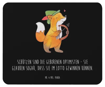 Produktbild von Mr. & Mrs. Panda Mousepad Schütze Optimist - Schwarz - Geschenk, Optimismus, Geschenke Astrologie, Sternzeichen, pc, Mouse Pad, Abenteuergeist, Horoskop, Mauspad