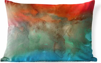Produktbild von MuchoWow® Outdoor Kissen - Aquarell - Rot - Grün - Braun - 50x30 cm - Wetterfest - Lounge Kissen - Sofa kissen - Wohnzimmer Dekoration