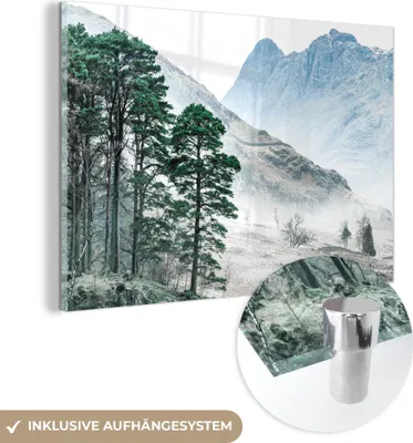 Produktbild von MuchoWow Glasbilder - Bilder auf Wandbild - Foto auf Glas Natur - Winter - Berge - Wald 60x40 cm Wanddekoration aus Glas - Acrylglasbild - Acrylbilder - Glasfotos