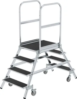 Produktbild von Günzburger Steigtechnik Podesttreppe beidseitig begehbar mit Federrolle Korundbeschichtung R13 2x4 Stufen - 059204