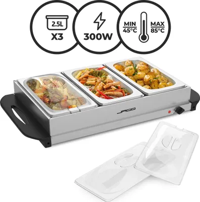 Produktbild von Jago® Buffetwärmer - 1er, 3x2.5L, elektrisch, mit Heizplattenfunktion, Temperaturregler, Edelstahl - Warmhaltegerät, Speisewärmer, Warmhalteplatte, Warmhaltebehälter
