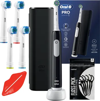 Produktbild von Oral-B Pro Series 1 Elektrische Zahnbürste Schwarz mit Etui und 4 Aufsätzen