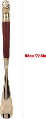 Produktbild von Metall-Löwenkopf-Schuhanzieher, Holz-Hebelöffel mit langem Griff, klein, braun, 58 cm