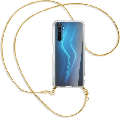 Produktbild von Handykette Backcover-Schutzhülle mit Band (Metall goldfarben) für Realme 6 Pro - goldfarbene Kette Snake
