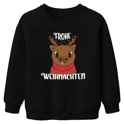 Produktbild von Frohe Weihnachten Rentier Süß - Weihnachten Kinder Sweatshirt Pullover, Schwarz, 152